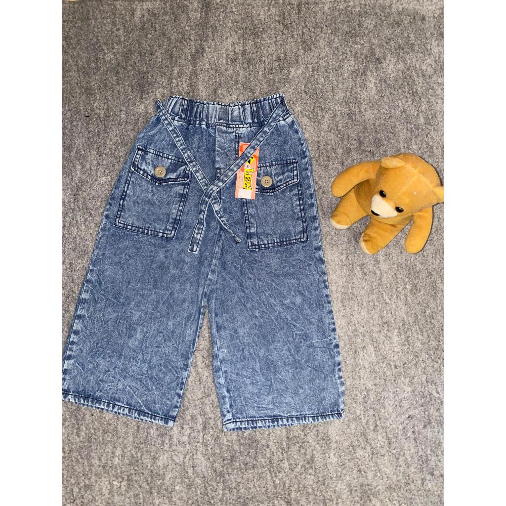 Kulot Jeans Anak Perempuan Tali Saku Depan Kancing