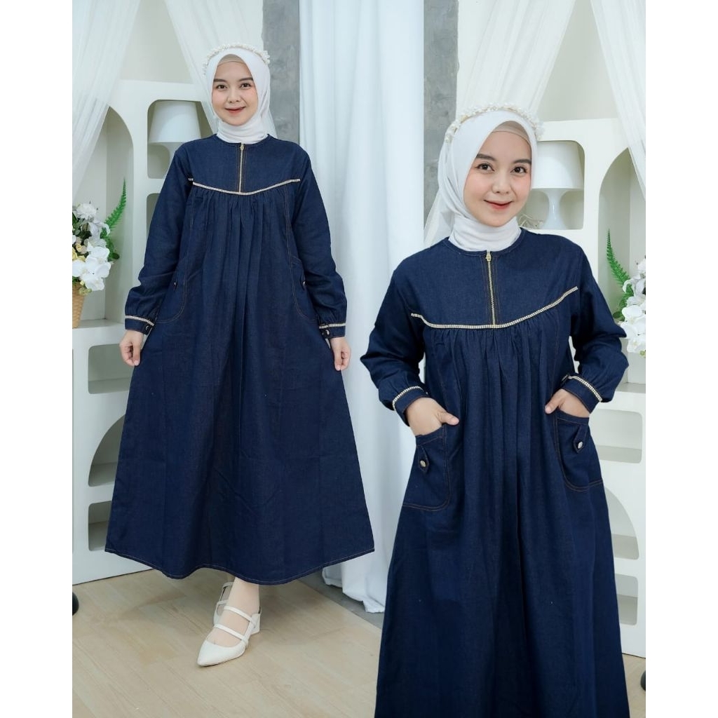 gamis jeans denim~annisa dress#gamis jeans terbaru#dres remaja wanita#jeans wanita trendy#busui dres