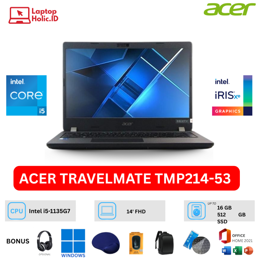 Laptop ACER TRAVELMATE TMP214-53 INTEL CORE i5-1135G7 RAM 16GB SSD 512GB 14" W11 OFFICE 2021