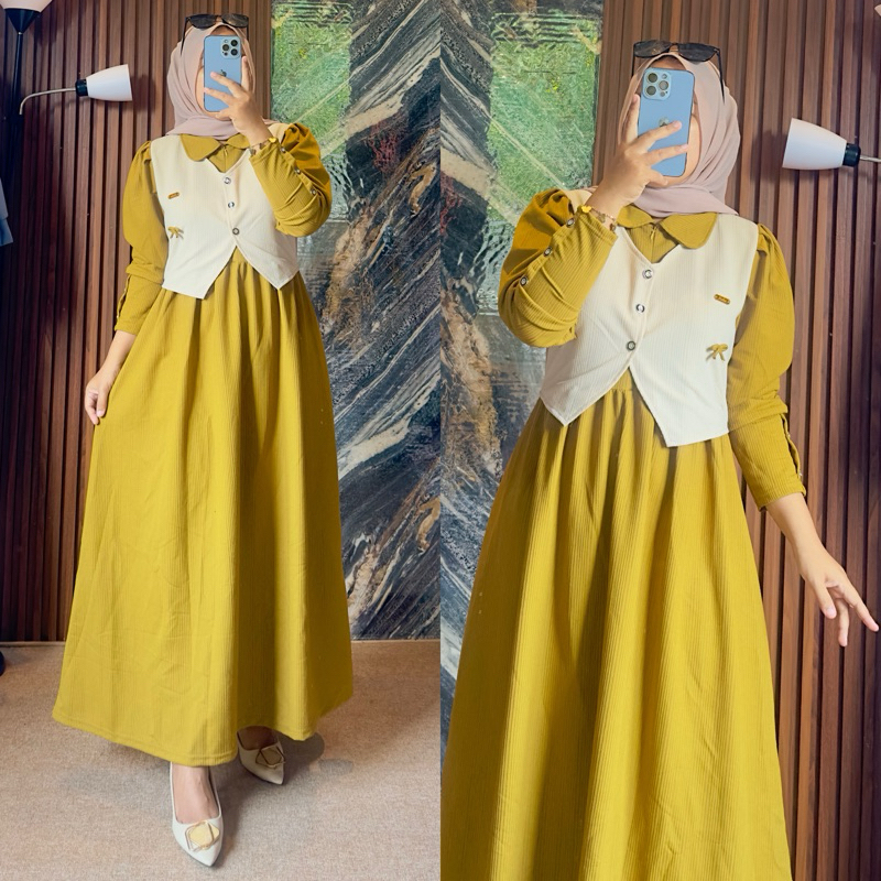 Azura Dress Knit Gamis Knit Rompi Gamis Cardi Gamis Polos Busui