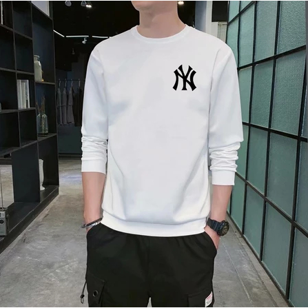 Sweater Crewneck Basic Motif Simple NY Cowok Cewek Ukuran M L XL XXL Bahan Fleece Tebal Switer Cn Ke