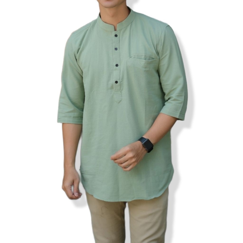 Baju Koko Pria Dewasa Kurta Pakistan Kemko Spesial Warna Sage Green Series