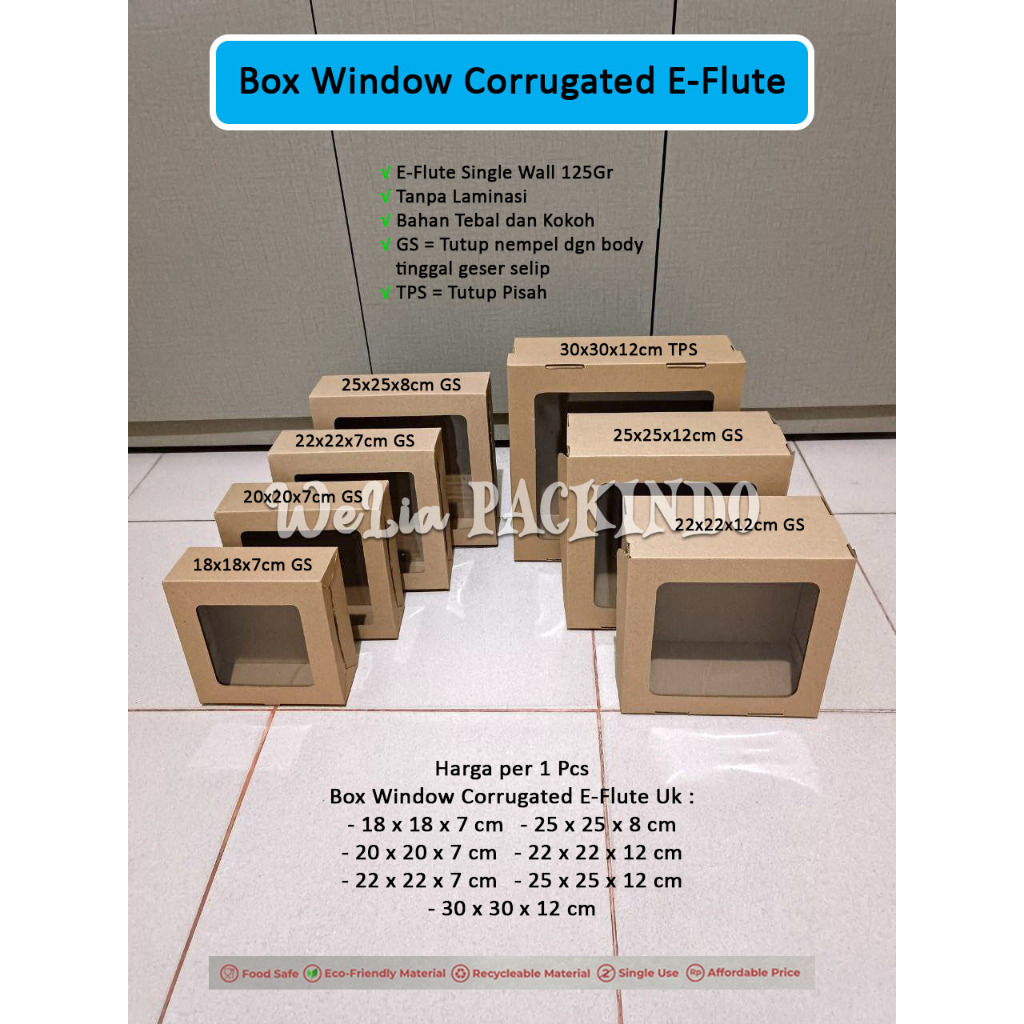 

[1 PCS] Box Window Corrugated E-Flute 18x18 , 20x20 , 22x22 , 25x25 , 30x30 / Dus Jendela EFlute / Kotak Kue Tart Bolu Brownies Coklat Hampers Model GS TPS