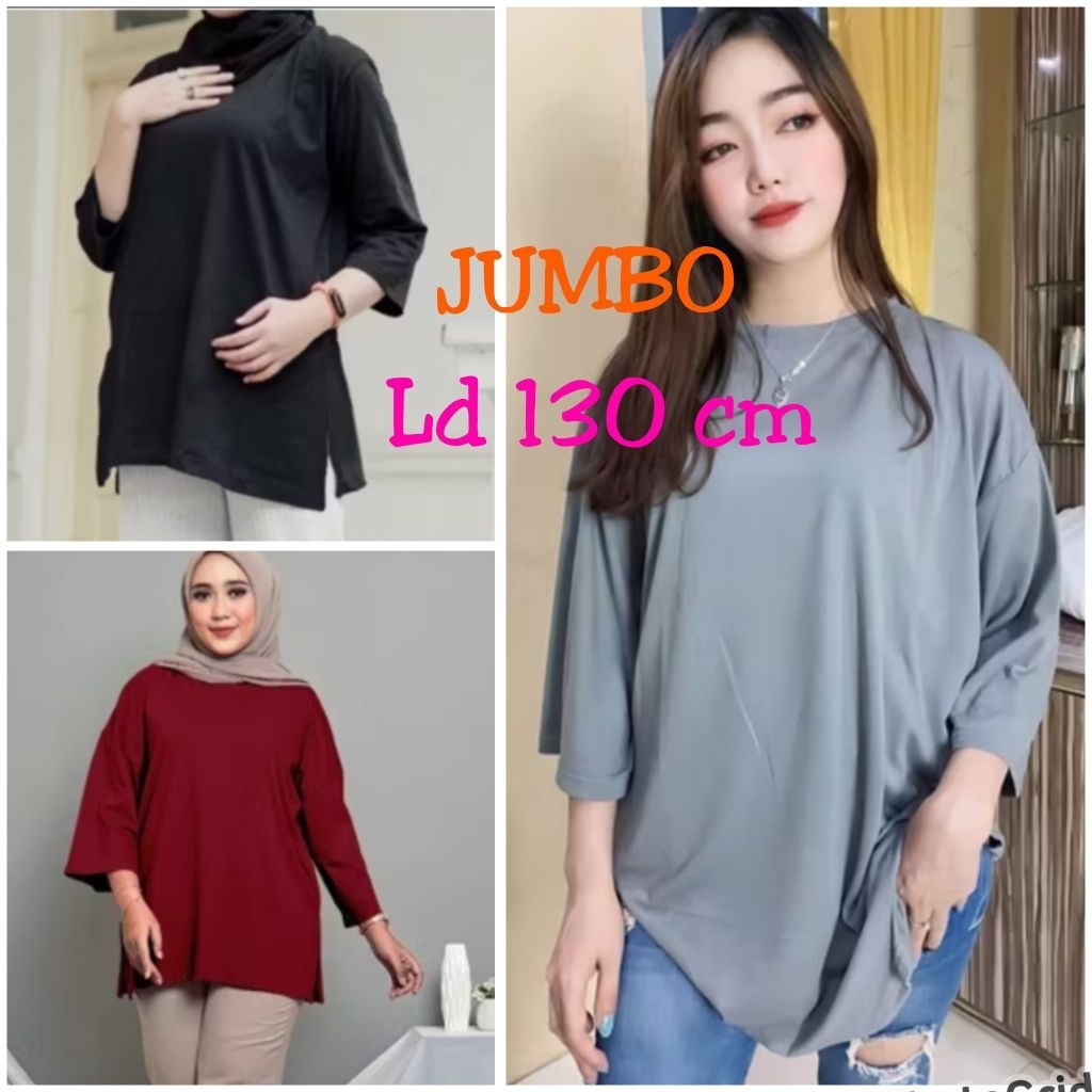 KAOS OVERSIZE JUMBO LD 130 CM/ATASAN BLOUSE WANITA JUMBO 7/8 KATUN ADEM