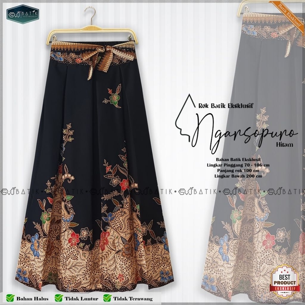 Rok Batik Sogan Rok Jumbo Payung Klok Rok Muslim Lebar Skirt Batik Cap Bawahan Muslim
