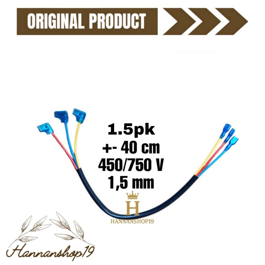 Kabel soket kompresor AC 1/2pk,3/4pk,1pk,1.5pk,2pk,2.5pk,3pk panjang 40cmx1.5mm 450V-750V
