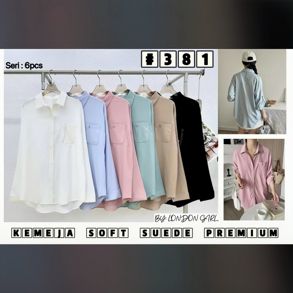 Atasan Wanita Soft Suede LondonGirl 381 / Kemeja Wanita Lengan Panjang / Blouse Wanita Terlaris/ Ata