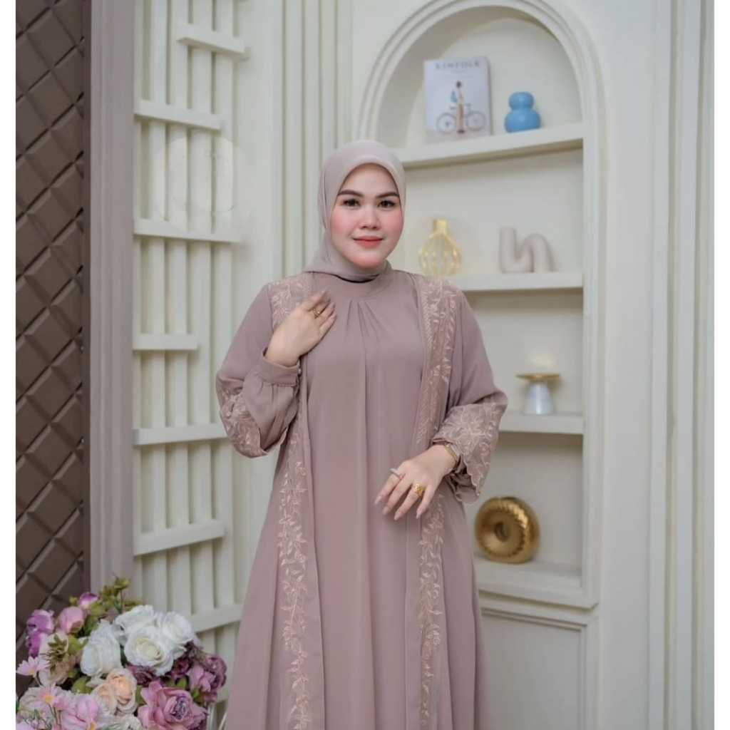 Gamis Set Rompi Ceruti Bordir Elegan terbaru