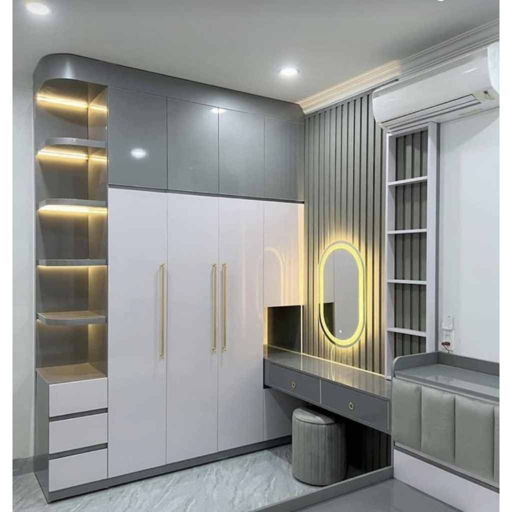 lemari pakaian minimalis - lemari pakaian custom HPL + meja rias minimalis