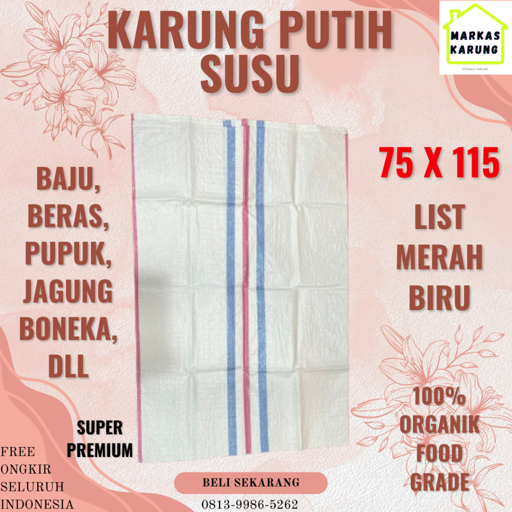Karung Putih 75x115 75cmX115cm Karung Plastik Karung List Biru Merah Karung Baju Karung Boneka