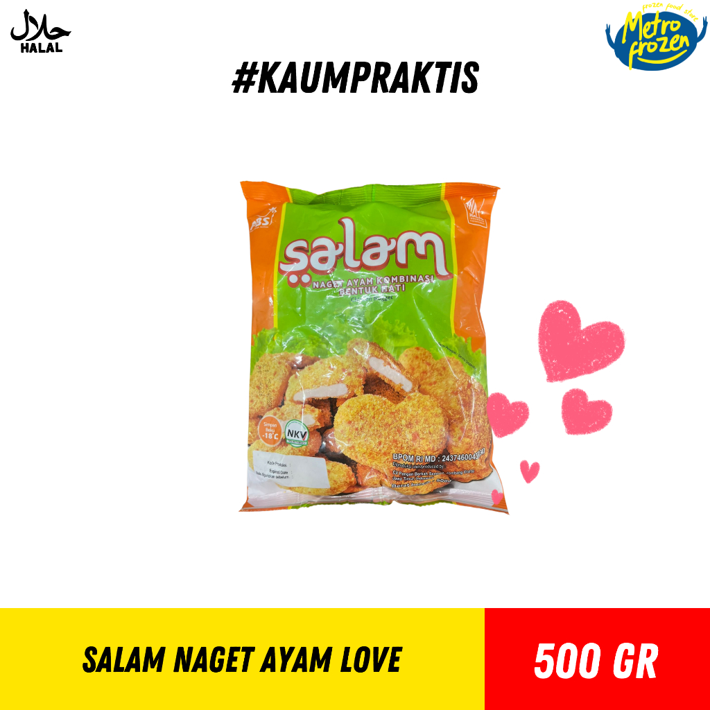 

SALAM Chicken Nugget Love & Pipih 500gr //naget ayam pipih //naget ayam bentuk hati