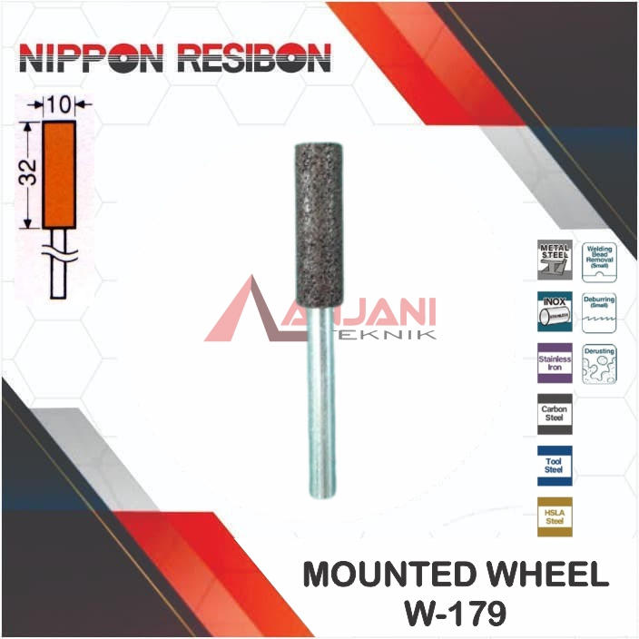 NIPPON RESIBON A36P MOUNTED WHEEL RESINOID W-179 BATU GERINDA BOTOL 10 x 32 x 6 mm / ABRASIVE GRAIN 