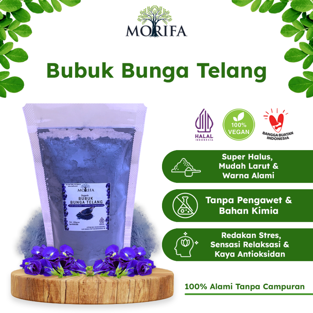 

MORIFA Obat Herbal Bubuk Bunga Telang Organik Butterfly Pea 100gram