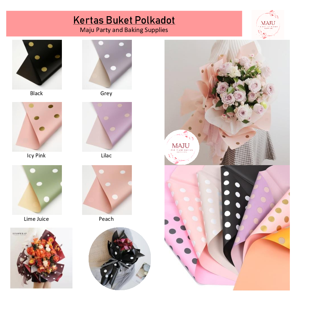 

(1 PAX ISI 20 LEMBAR) Kertas Buket POLKADOT / Flower Wrapping / Kertas Bunga / Flower Paper / Cellophane Paper