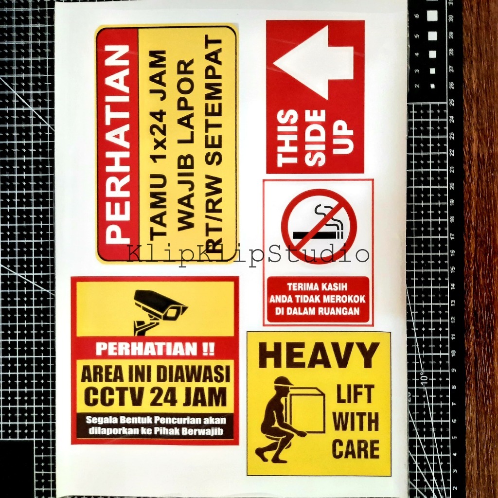 

Sticker Stiker Label Warning Tamu Harap Lapor Dilarang Merokok Heavy Lift With Care Area Di Awasi CCTV Hati-hati Jaga Jarak Fragile Jangan Dibanting Tekan Bel No Smoking No Vaping KK - A3D