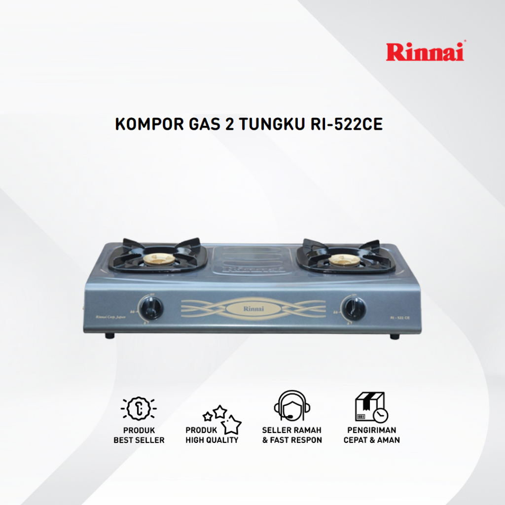 RINNAI Kompor gas rinnai 2 tungku RI 522CE/RI 522 CE STAINLESS STELL