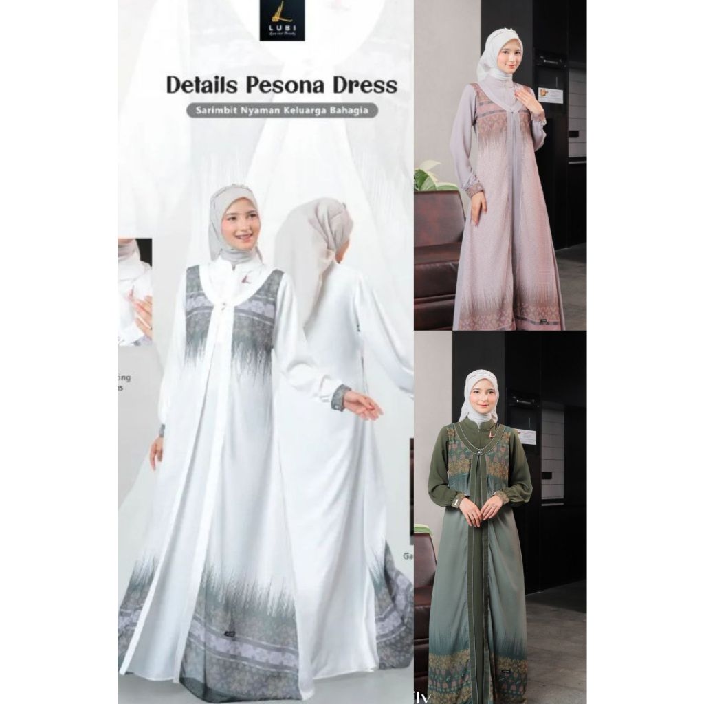 DRESS GAMIS PUTIH MOTIF LUBI PESONA PUTIH HIJAU MOCCA LAYER KONDANGAN