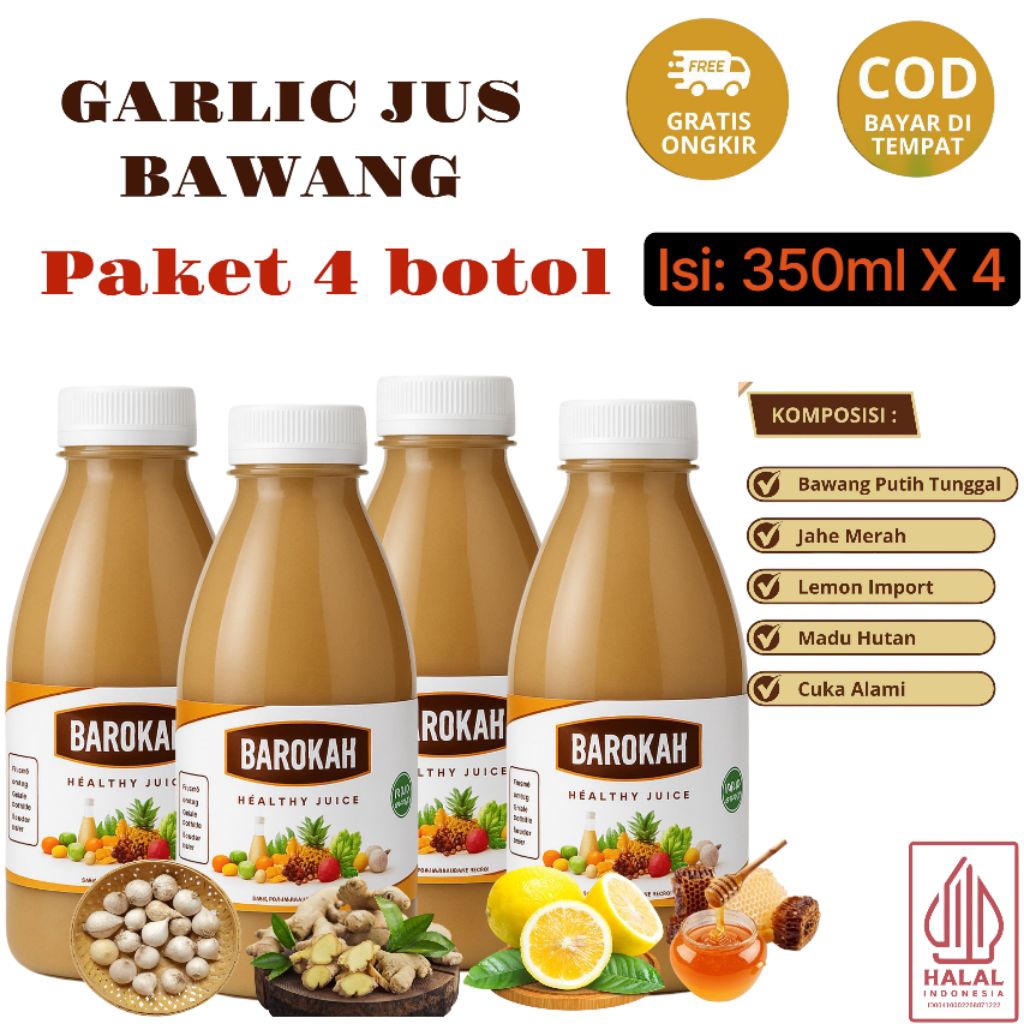 

Natural Juice Bawang Putih Tunggal Jahe Lemon Madu Hutan Cuka Apel Bahan Alami 100% Paket 4 Botol