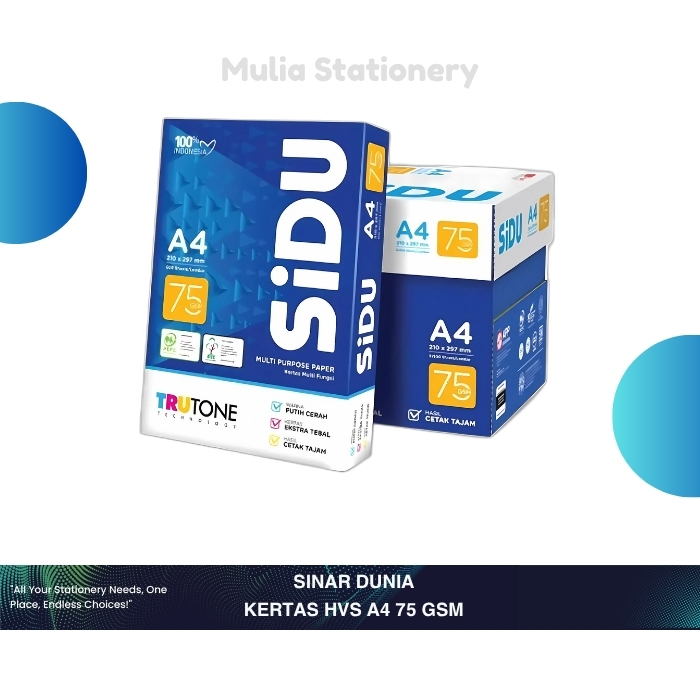 

(Rim / Dus) Kertas HVS Sidu A4 75 gsm | Kertas HVS SIDU | Kertas SIDU