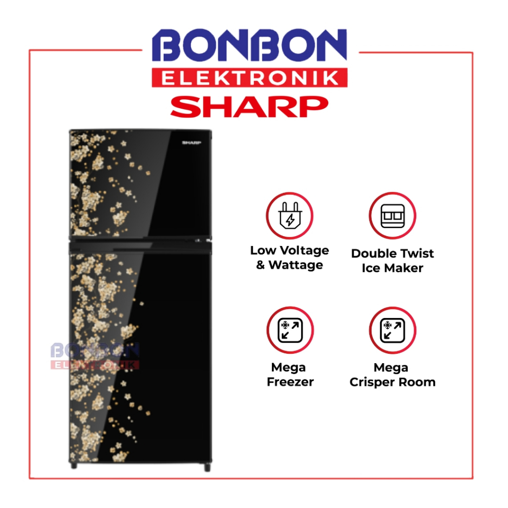 Sharp Kulkas 2 Pintu 172L SJ-195MD-SY / SJ195MDSY / SJ 195MD (Sakura Yellow) SHINE Magne Glass - Meg