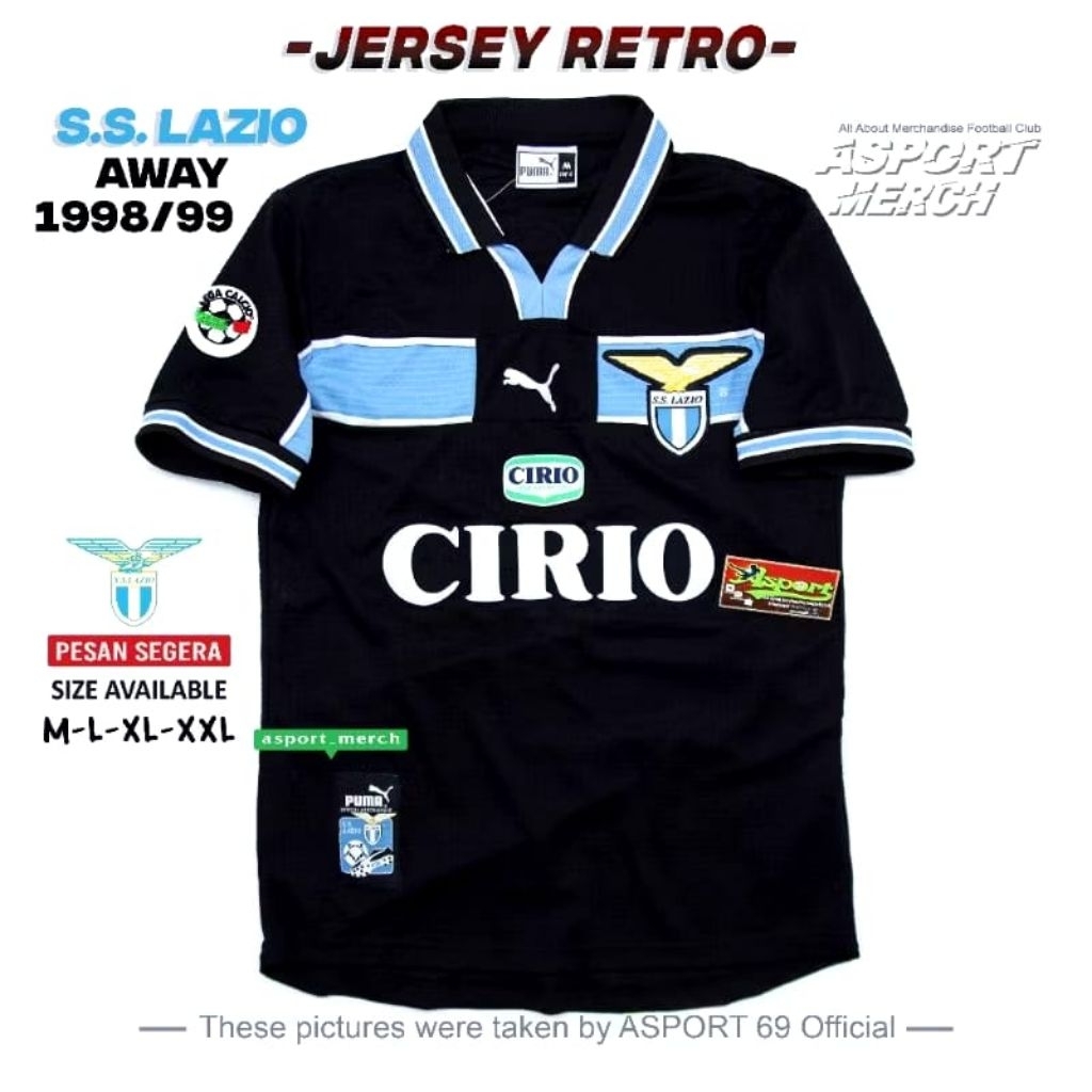 JERSEY RETRO LAZIO THIRD 1998 2000 HITAM JERSEY LAZIO THIRD RETRO 98 99 00 BLACK