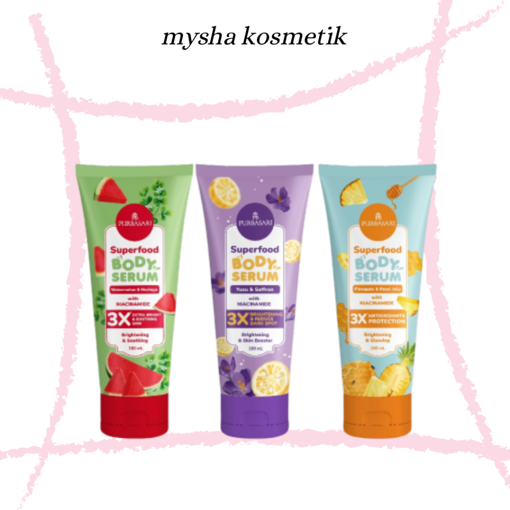 PURBASARI SUPERFOOD BODY SERUM / Pineapple & Royal Jelly / Watermelon & Moringa / Yuzu & Saffron 180