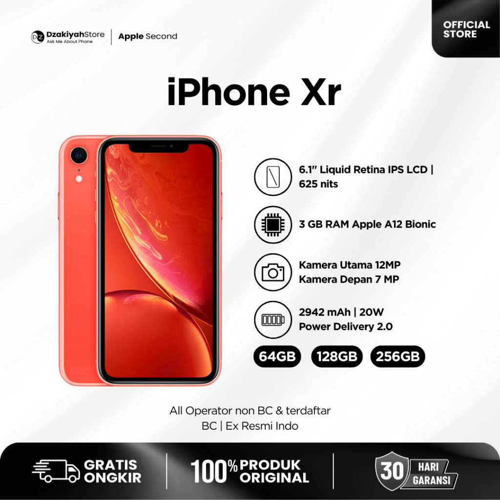 [Dzakiyah Store] IPHONE XR 64GB 128GB 256GB SECOND FULLSET ORIGINAL ALL OPERATOR