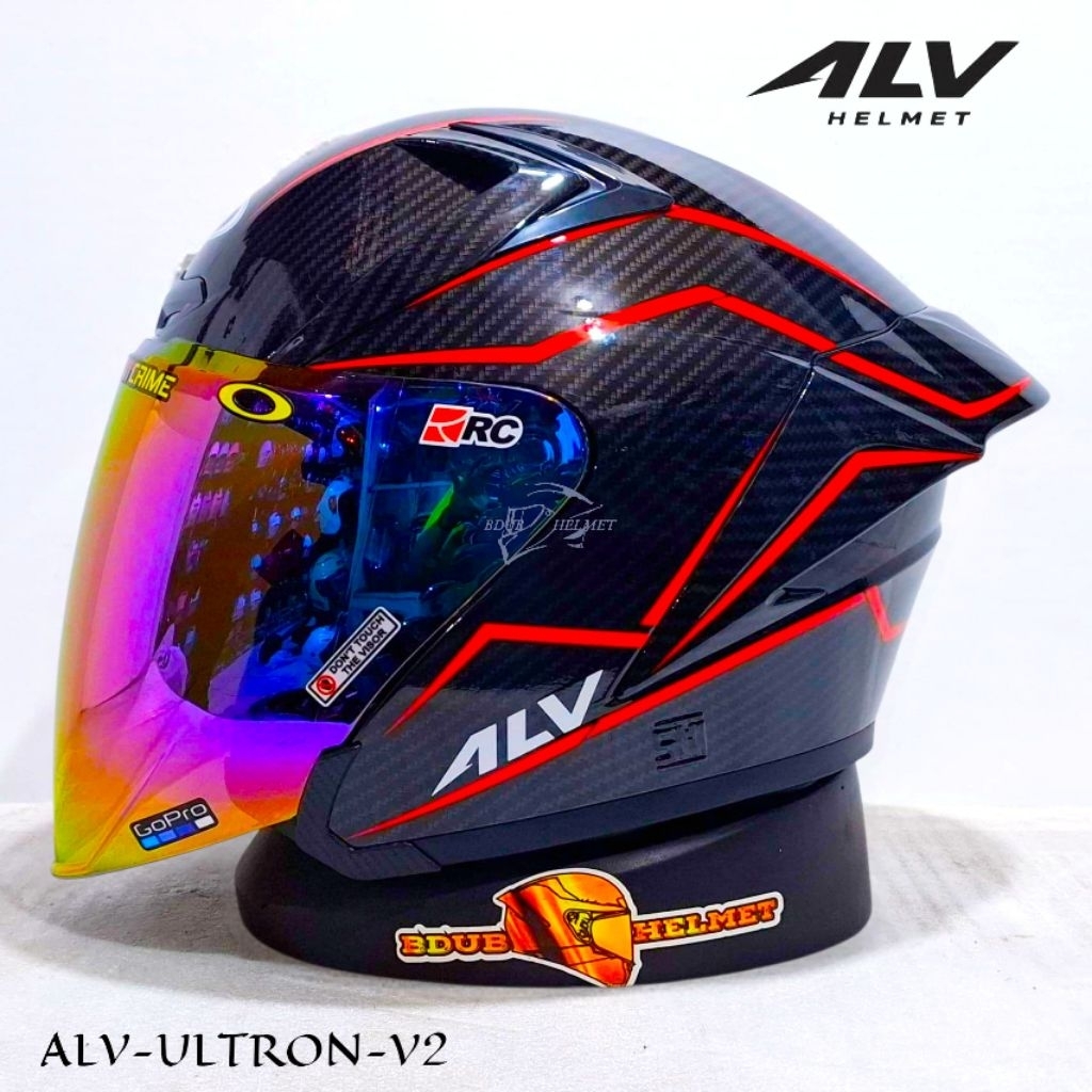 Helm ALV Ultron V2 Carbon red paket ganteng spoiler 3D