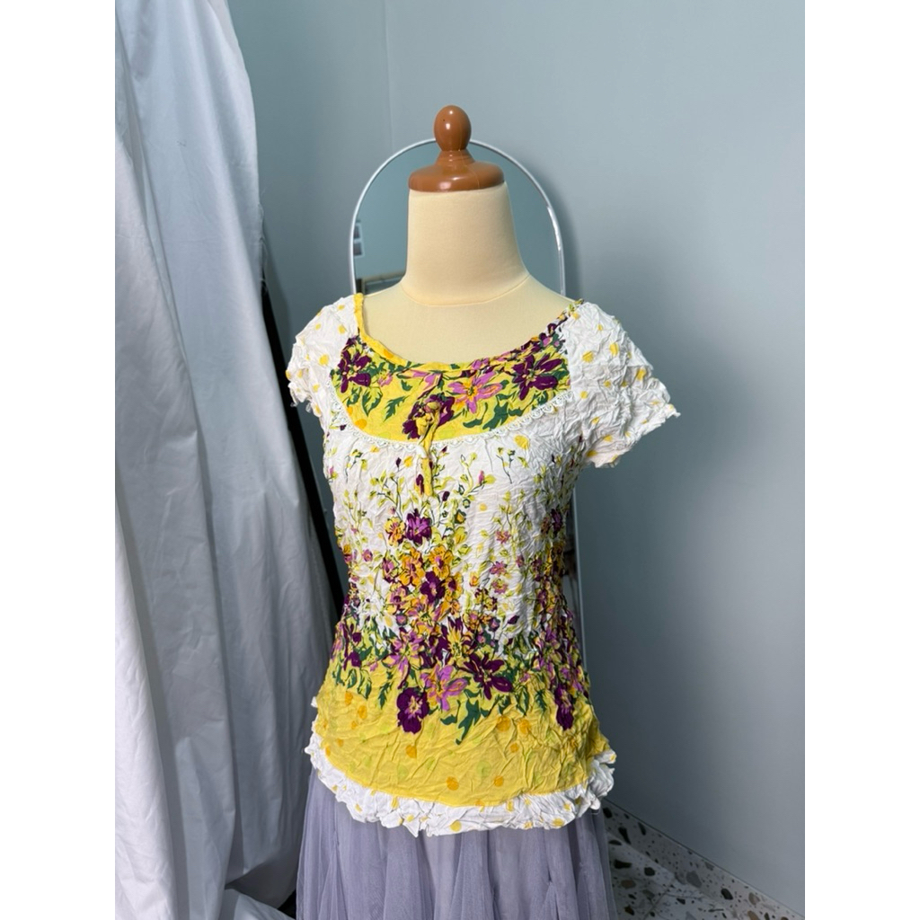 atasan vintage top | blouse vintage kaos vintage murah import | atasan kuning putih aesthetic