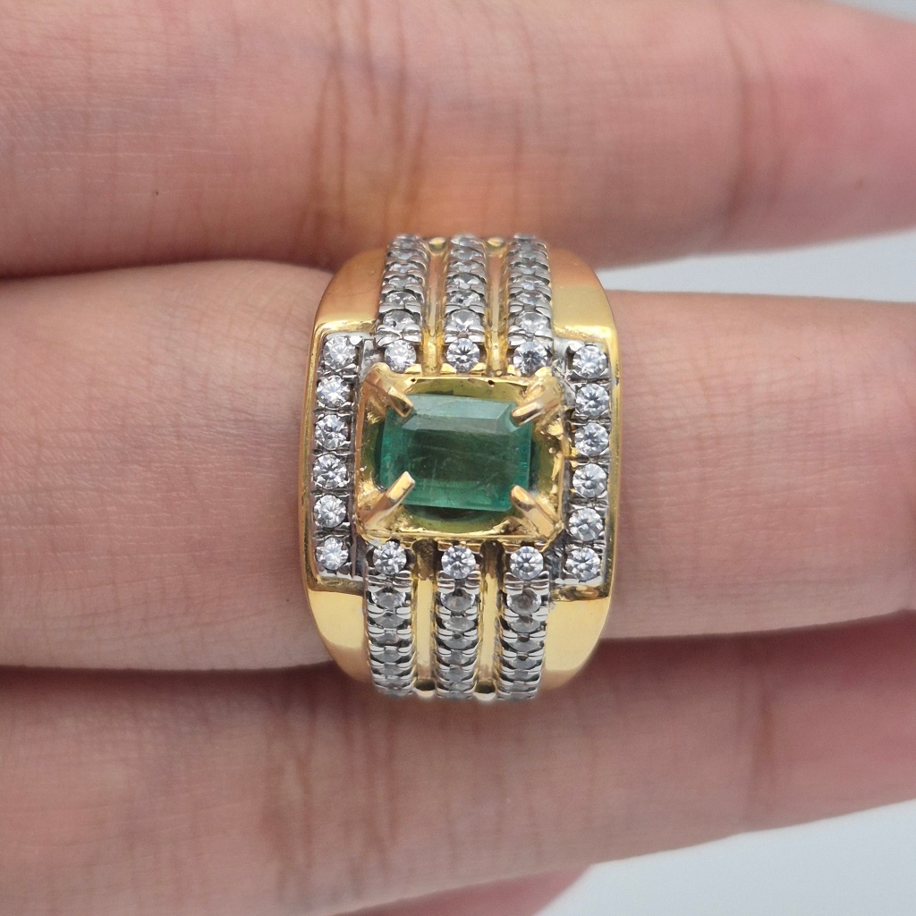 Cincin perak batu natural emerald zamrud ethiopia, ukuran jari bisa disusaikan (free resize), natura