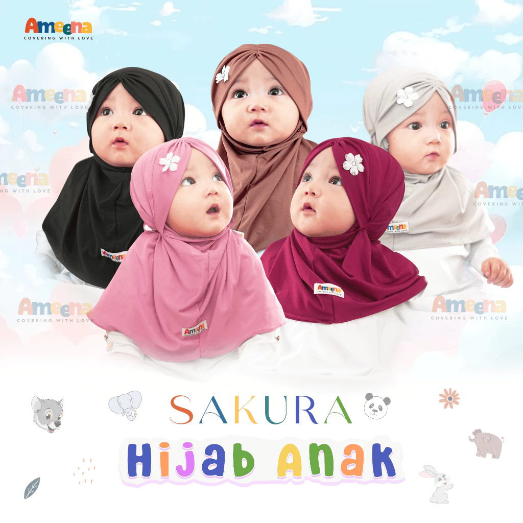 Jilbab Bayi 0-12 Bulan Sakura Hijab Kerudung Anak Lucu All Size
