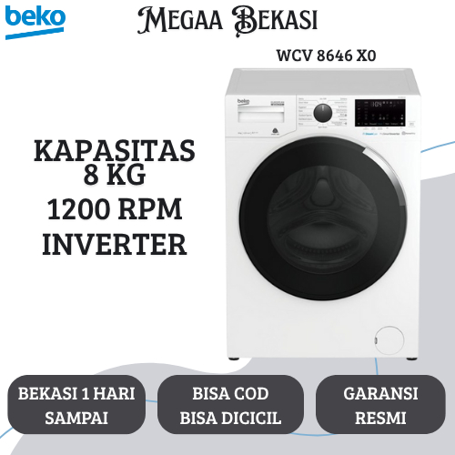 BEKO MESIN CUCI FRONT LOAD 8 KG INVERTER WCV 8646 X0 WCV8646X0 GARANSI RESMI