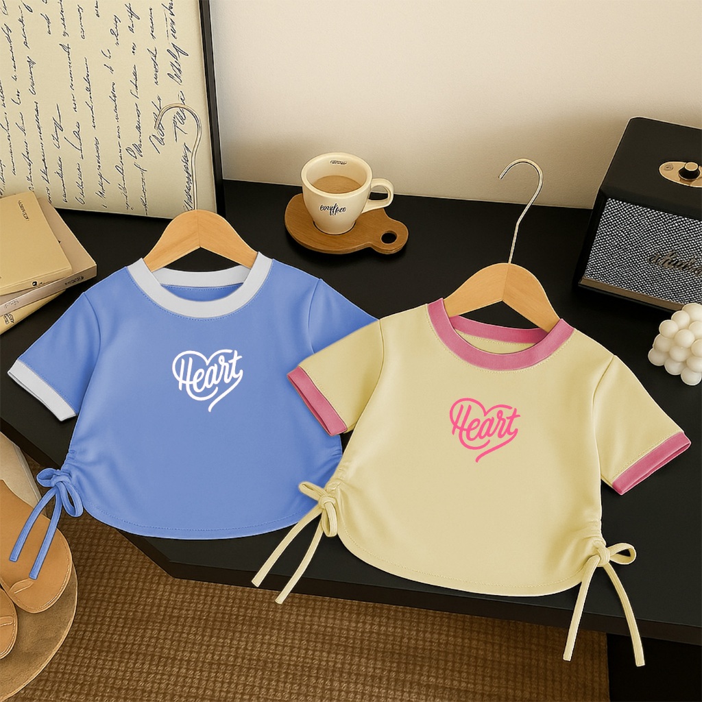 Baju Anak Cewek Crop Korean Style I Kaos Fashion Heart Anak Perempuan Casual Usia 1 Sampai 12 Tahun