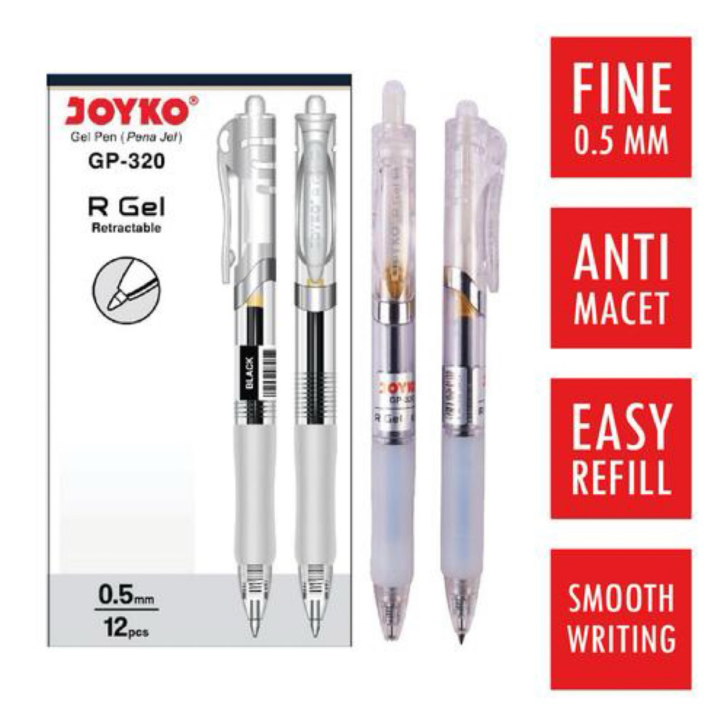 

Pen Gel JOYKO GP320 Cetek PAK12pcs/Balpoin Bolpen Pena Pulpen Gel JOYKO GP-320