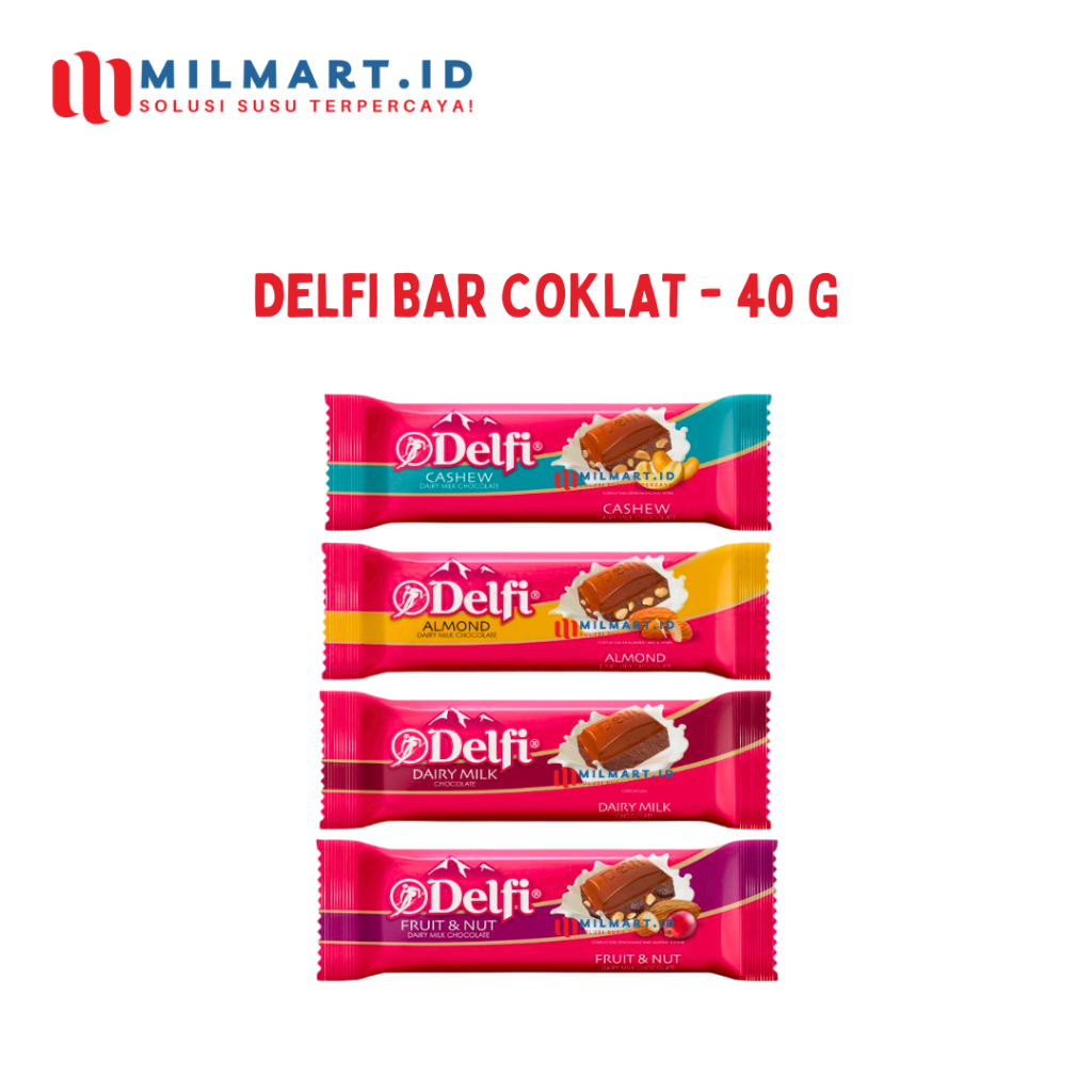 

DELFI BAR DEFI CHOCOLATE 40G ALMOND/CASHEW/FRUIT & NUT/DAIRY MILK COKLAT