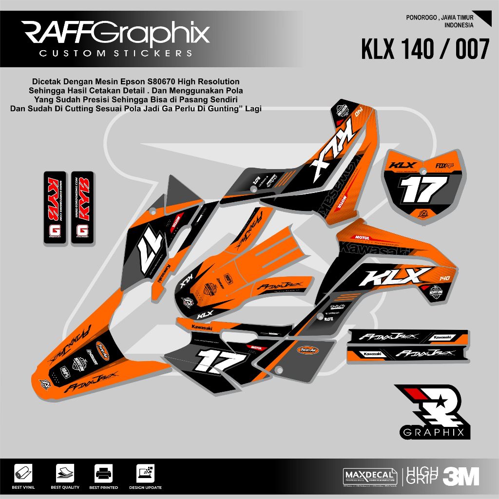 DECAL KLX 140  SUPER GLOSSY KODE 007 - DECAL STICKER KLX - STICKER KLX MURAH - DECAL KLX MURAH