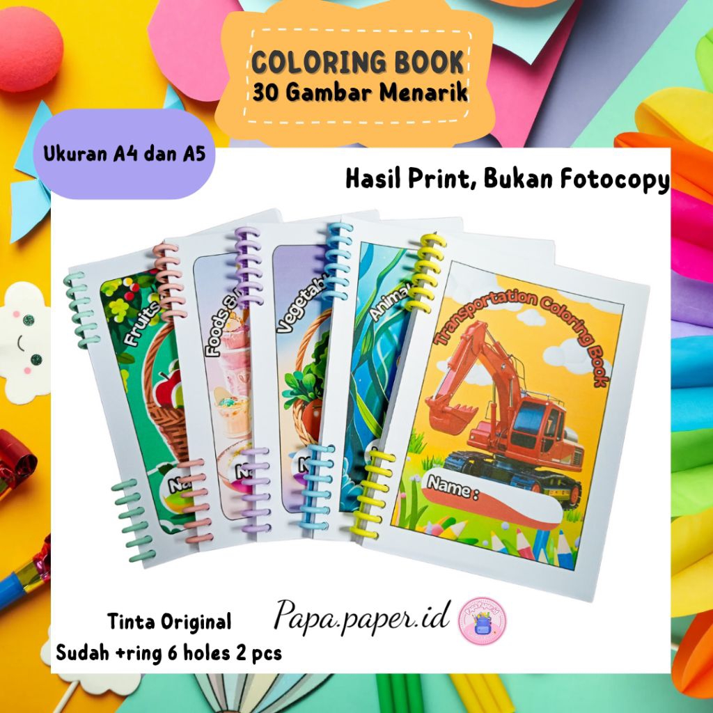 Coloring book for kids-Buku mewarnai anak-Buku bergambar-Animals coloring book-Foods and Drinks colo
