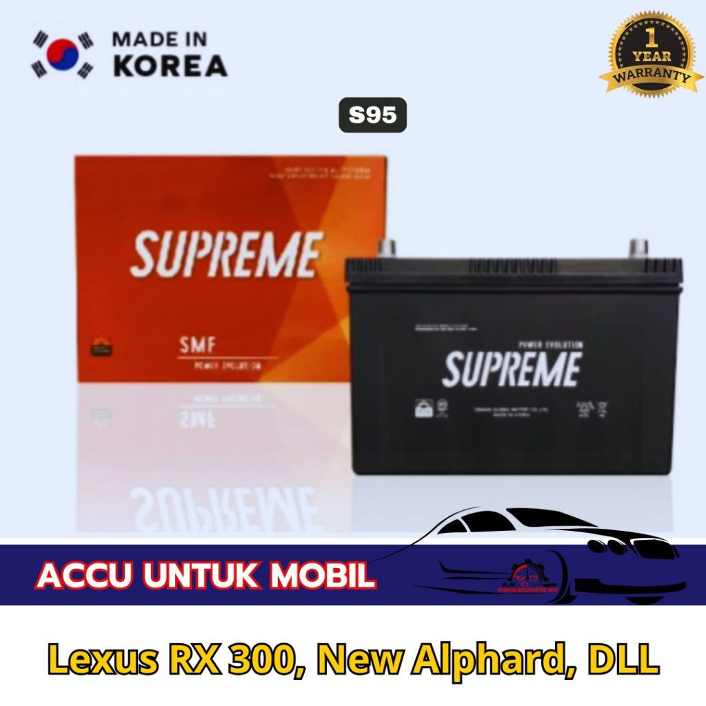 Aki Mobil SUPREME S95 Aki KERING 12 V / 72 Ampere Mobil All New Alphard