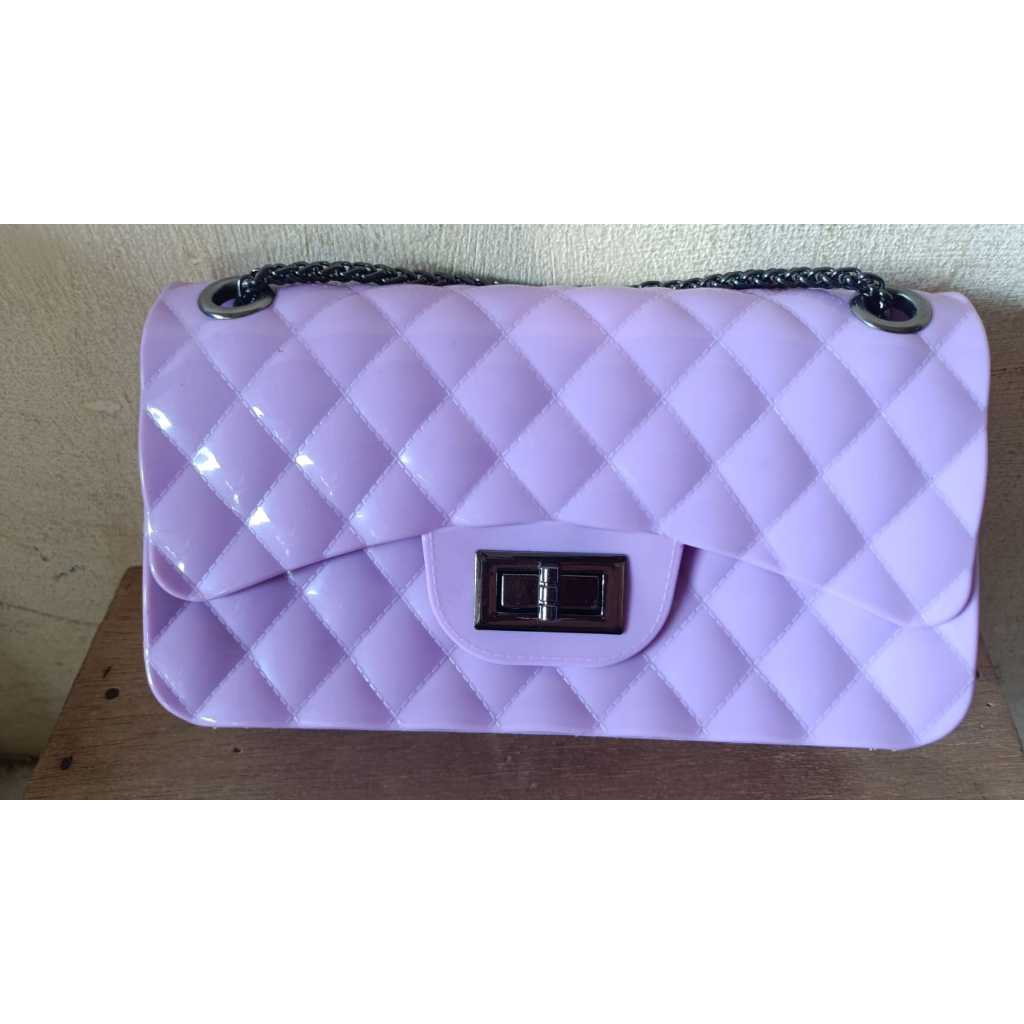 PPT001 Tas Slingbag Jelly Glossy Kecil Rantai Fashion UNGU BESAR