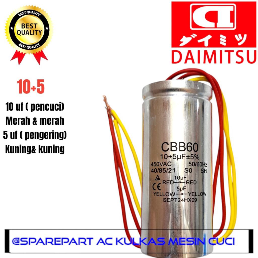 kapasitor mesin cuci daimitsu 2 tabung
