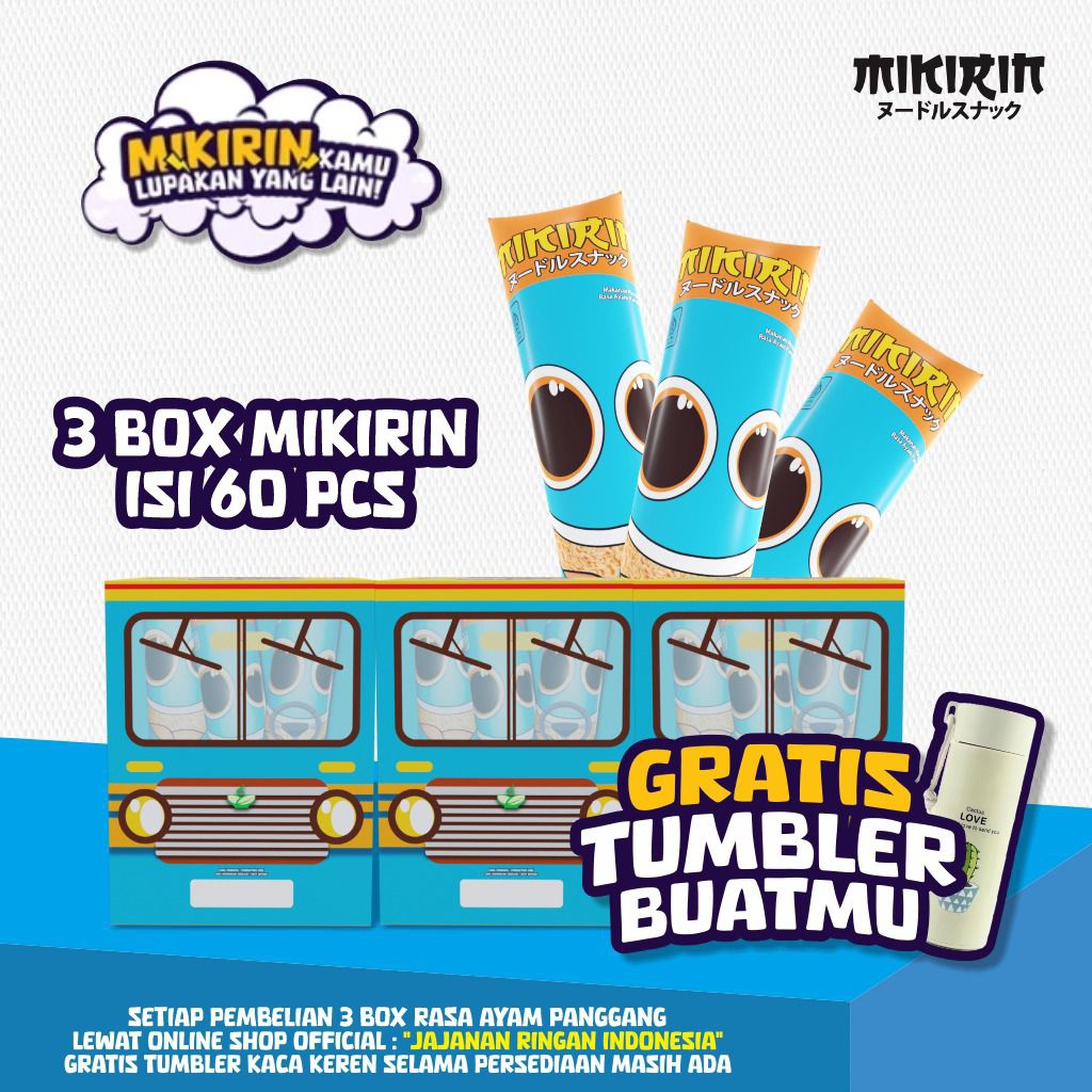 

Mikirin Mie Kremes Noodle Snack Rasa AYAM PANGGANG 3 box isi 60 pcs