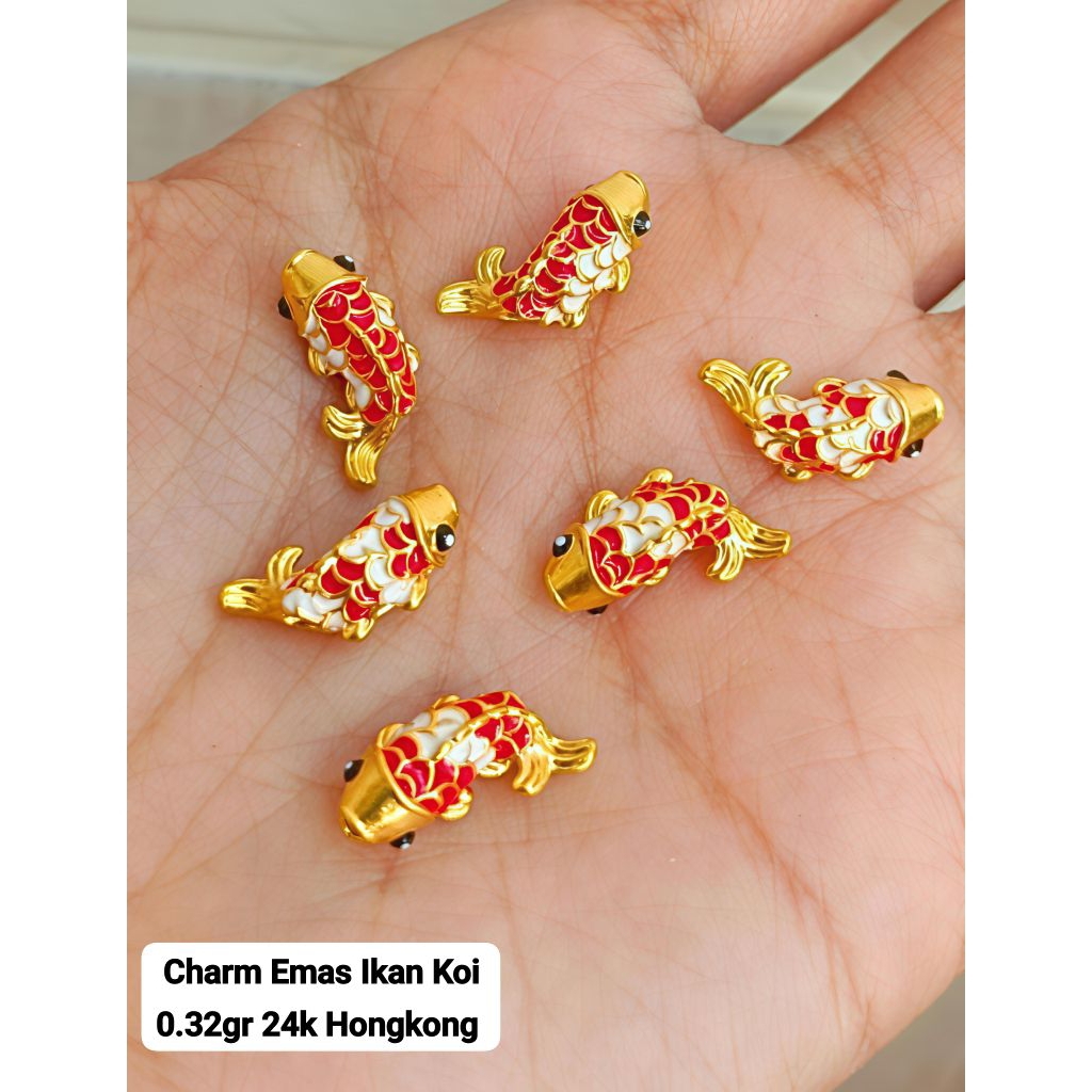 Charm Emas Asli Ikan Koi Cat Merah 24K Hongkong 999%
