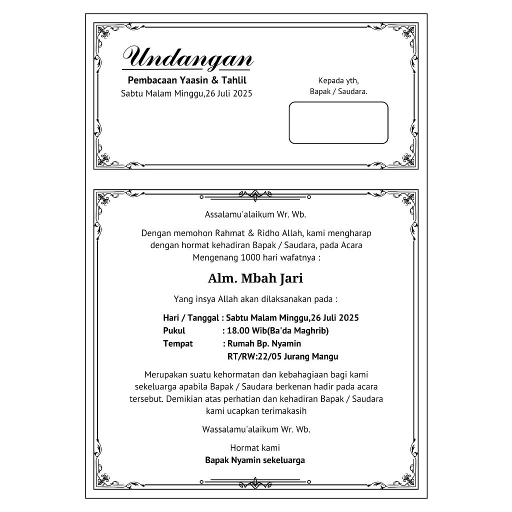 

UNDANGAN TAHLIL,HAJATAN PERNIKAHAN,KHITAN ,40/100/1000 HARI