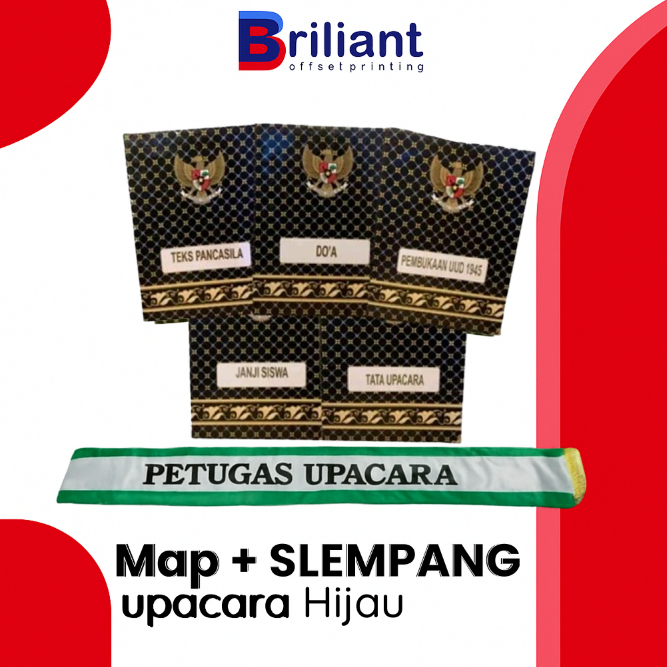 

MAP + SLEMPANG UPACARA ( 1 Set Map 5 pcs + 1 Set Slempang 10 pcs) paket lengkap Map Upacara + Slempang Upacara