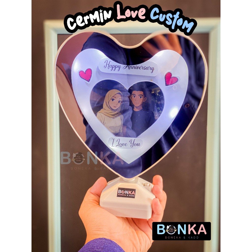 Cermin Ajaib Love Hadiah Ultah Anniversary Kado Pacar Wedding Valentine Custom 1 Hari Jadi Bonka