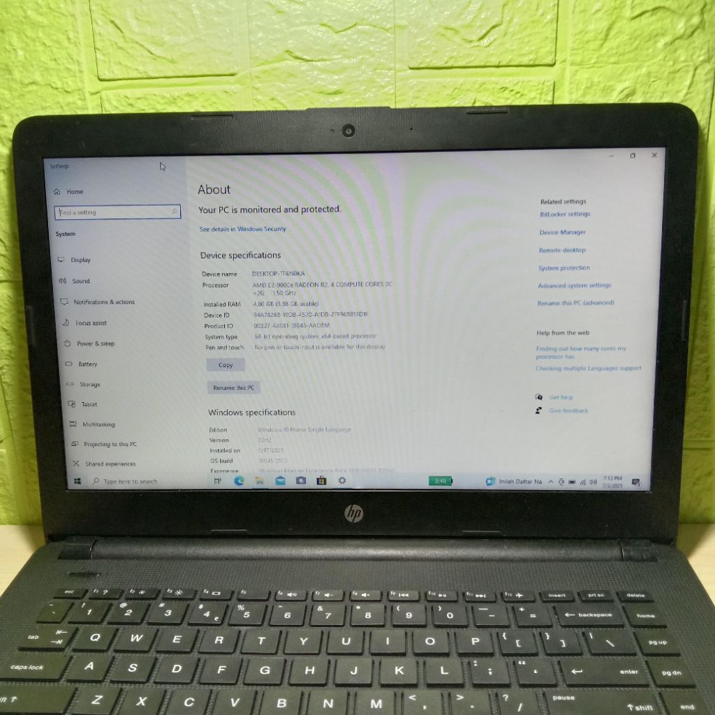 Motherboard Mainboard Mobo Mesin Laptop HP 14-Bw 14-Bs AMD E2-9000e RADEON R2