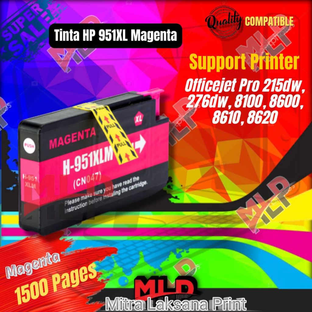 Tinta Catridge HP 951XL 951 XL Magenta Compatible Printer Officejet Pro 215dw, 276dw, 8100, 8600