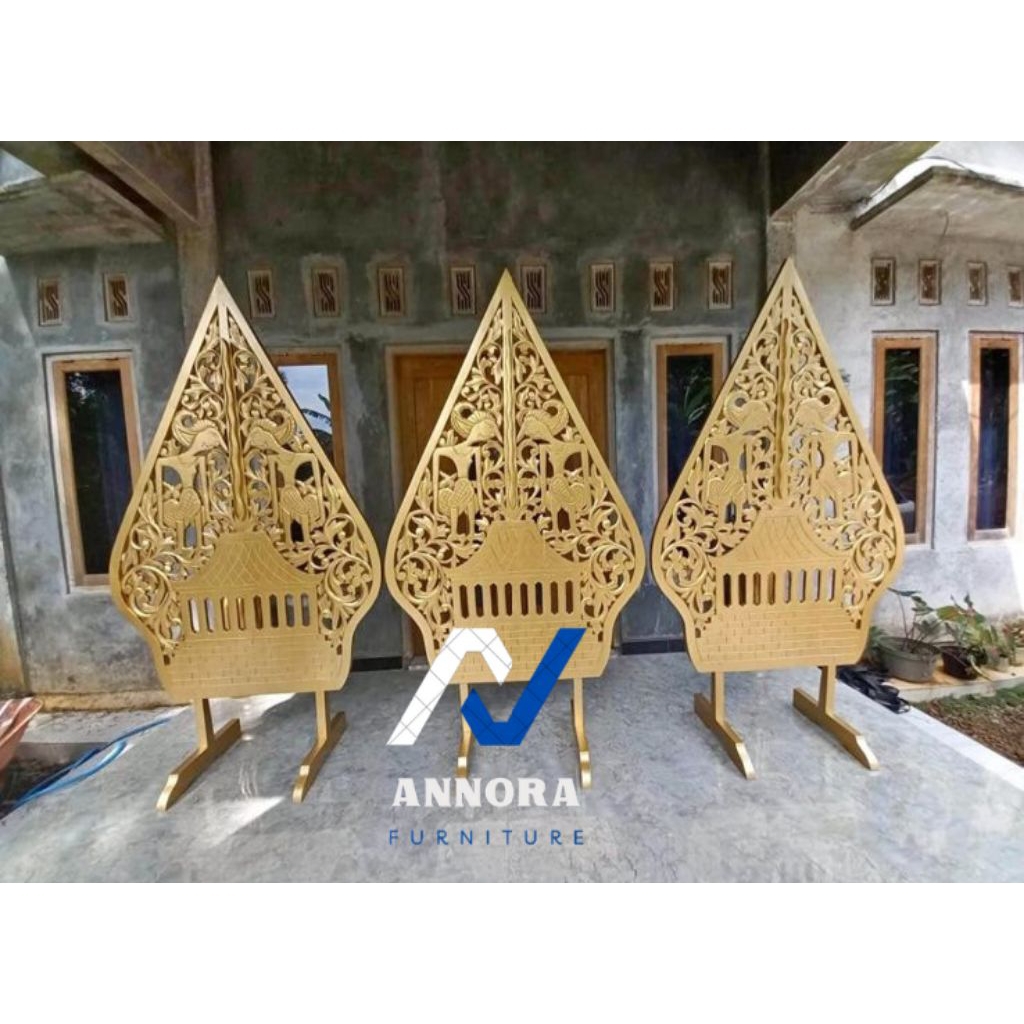 gunungan wayang kayu | kelir wayang | gunungan wayang ukir dekorasi pelaminan