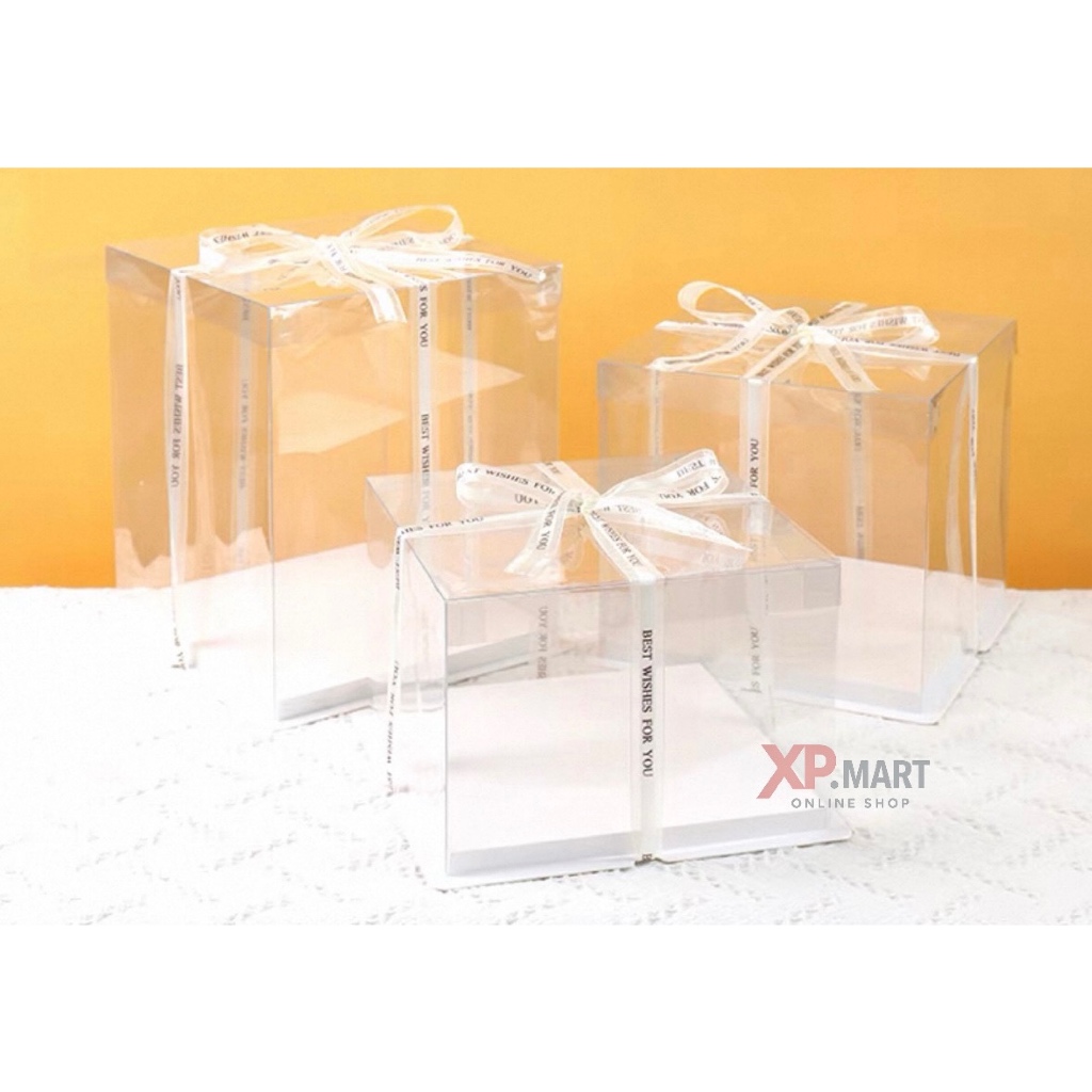 Cake Box Mika Dus Kotak Mika Kue Cake Segi Bening Transparan 25.5x25.5xT34CM