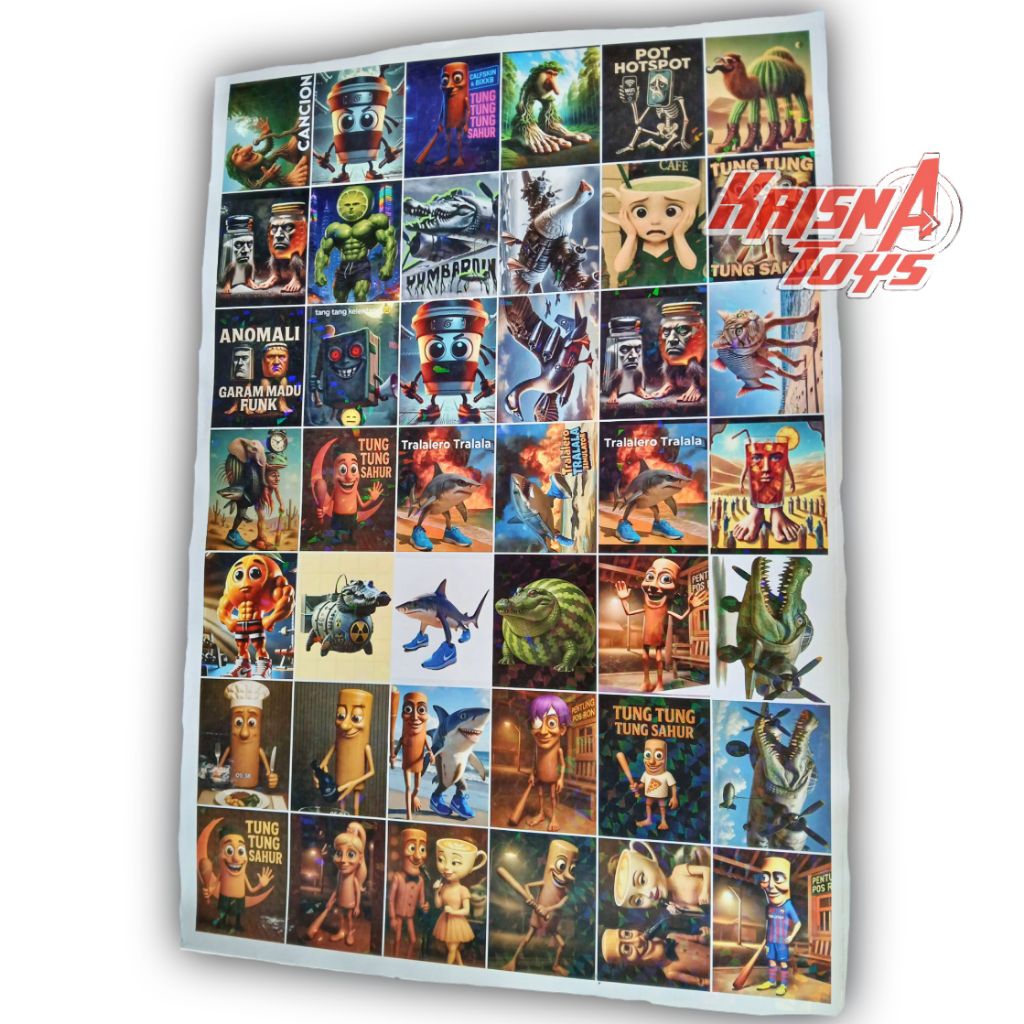 

STICKER HOLOGRAM KARAKTER ANOMALI LUCU/STIKER TUNG TUNG SAHUR isi 42.pcs/Lembar